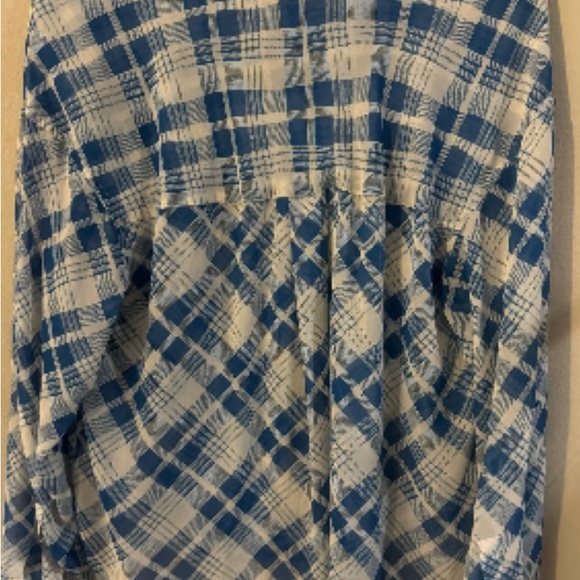 Free People sheer blue and cream plaid top - Picture 3 of 6